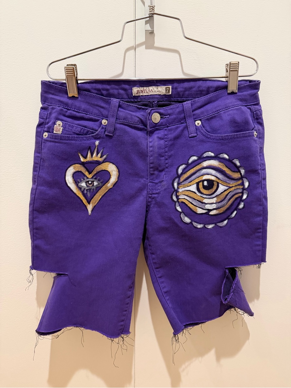Just USA Purple painted Distressed Women’s Boyfriend Jeans Shorts